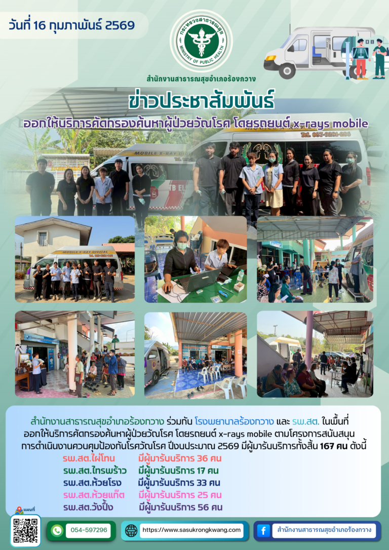 ออกให้บริการคัดกรองค้นหาผู้ป่วยวัณโรค โดยรถยนต์ x-rays mobile ประจำปี 2569