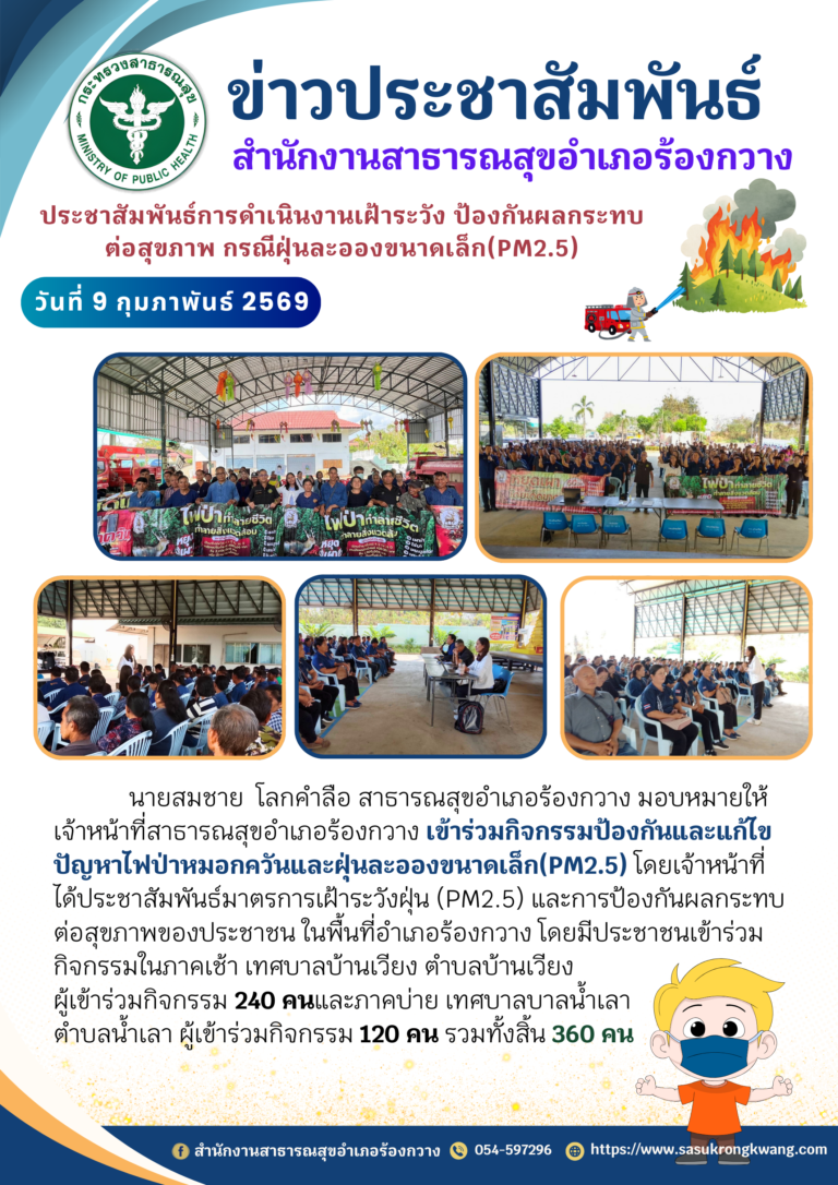 ประชาสัมพันธ์การดำเนินงานเฝ้าระวัง ป้องกันผลกระทบต่อสุขภาพ กรณีฝุ่นละอองขนาดเล็ก(PM2.5)